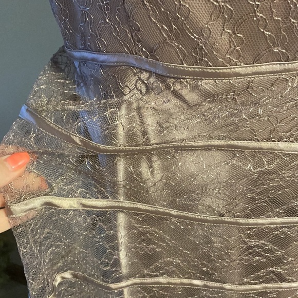 JS COLLECTION FORMAL / wedding LACE / SATIN OVERLAY LONG TANK DRESS  sz 10 TAUPE - Picture 9 of 16